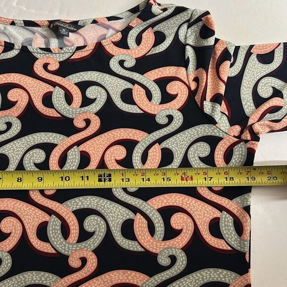 Brooks Brothers Stretch Tunic Top Blouse Abstract Print Black Peach Gray M - Picture 10 of 10